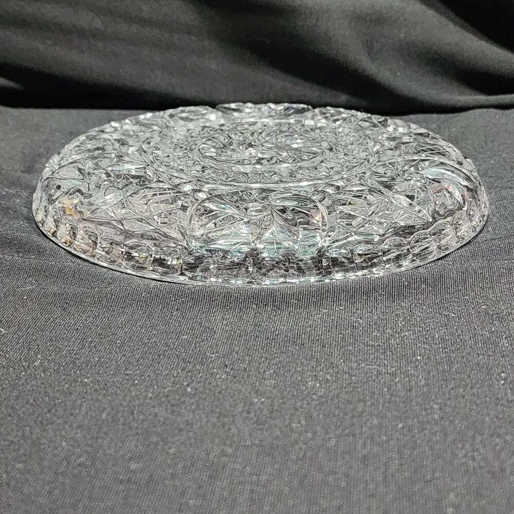 Antique Bohemian Czech Pinwheel Design Cut Crystal Decorative Luncheon 6" Plate - Picture 10 of 15